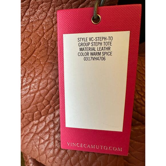 NWT Vince Camuto Steph Convertible Lamb Leather Pleated Tote Warm Spice - Picture 8 of 8